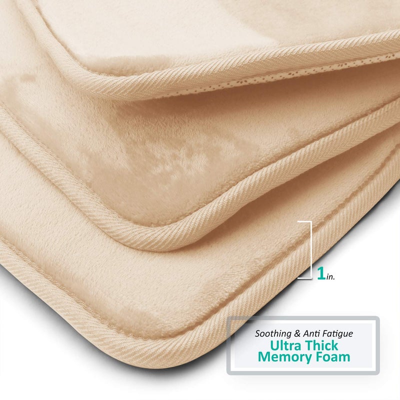 Clara Clark 3 Piece Bathroom Rugs Bath Mat Set, Velvet Memory Foam Bath Mats for Bathroom - Non-Slip, PVC Backing Bath Rugs, Washable - Dries Quickly, Beige - Image 5